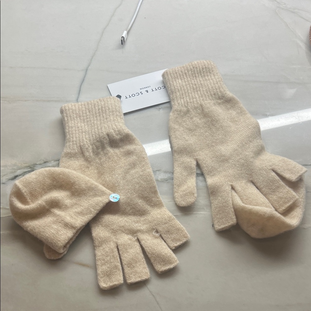 Scott & Scott London fingerless cashmere gloves with mitten covers